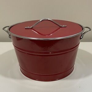Pottery Barn Partyware Red Metal Ice Bucket With White Plastic Liner
